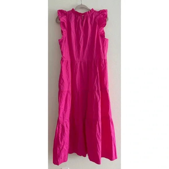 NWT J. Crew Pink Tiered Ruffle Sleeve Poplin Midi Sundress Dress Medium Tall - Picture 3 of 13